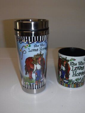 "HORSE THEME" TUMBLER/MUG SET FROM SUZY TORONTO, NEW!!!